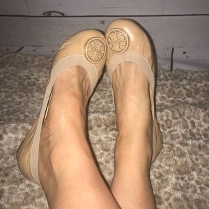 Tory Burch tan patent leather ballet flat